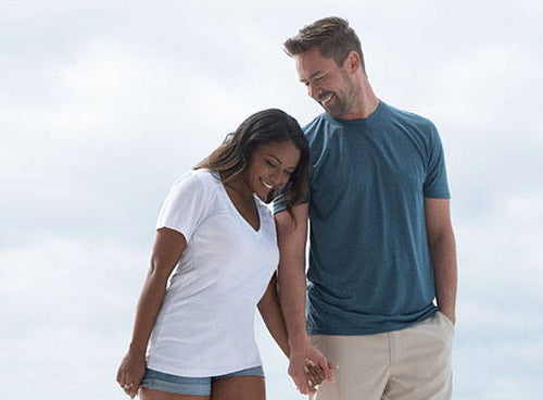 a couple wearing bamboo t-shirts