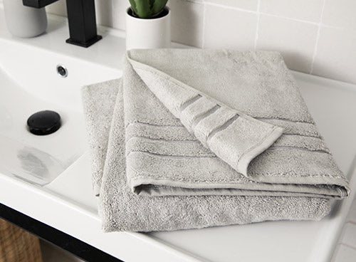 gray towel on counter