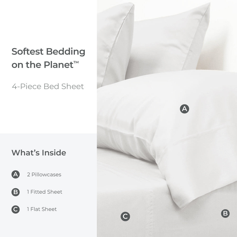 Softest bedding on the planet. 4-piece bed set. 2 pillowcases, 1 fitted sheet, 1 flat sheet