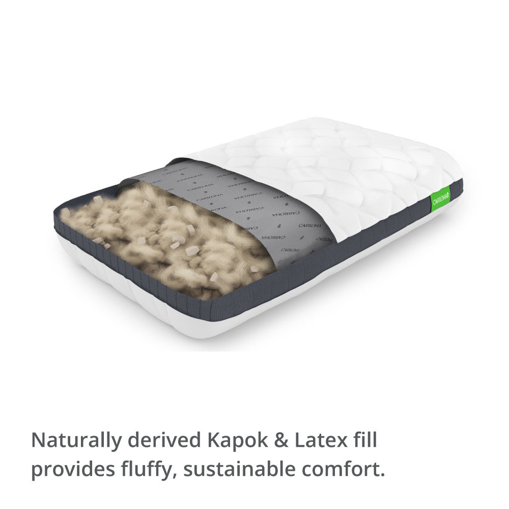 naturally derived kapok & latex fill provides fluffy, sustainable comfort