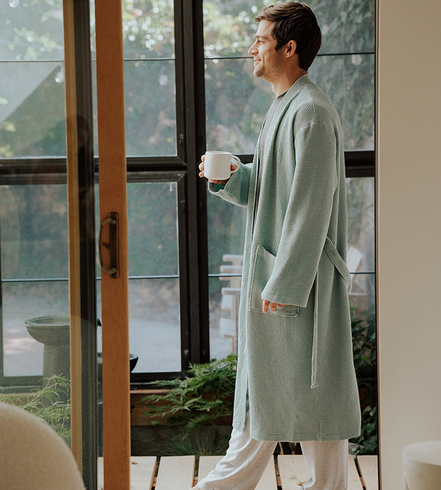 Men's Bamboo Waffle Knit Robe — Tahitian Breeze / L/XL
