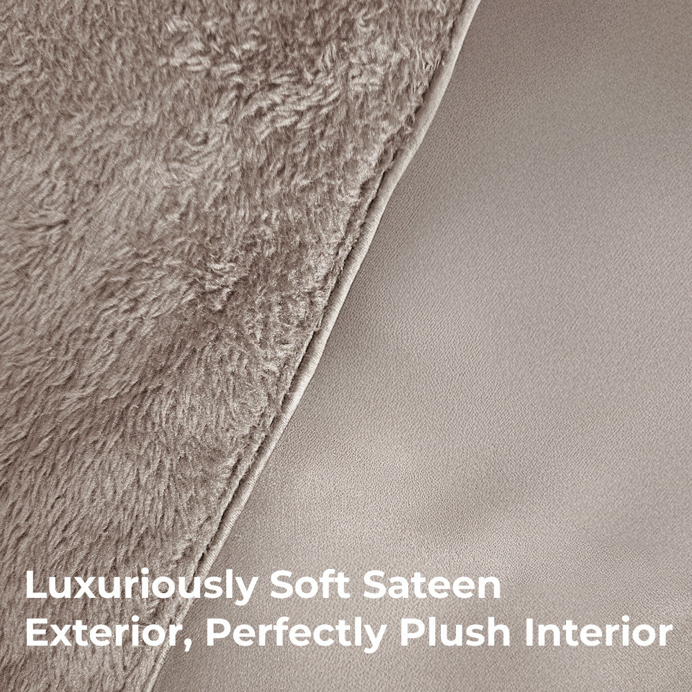 luxuriously soft sateen exterior, perfectly plush interior