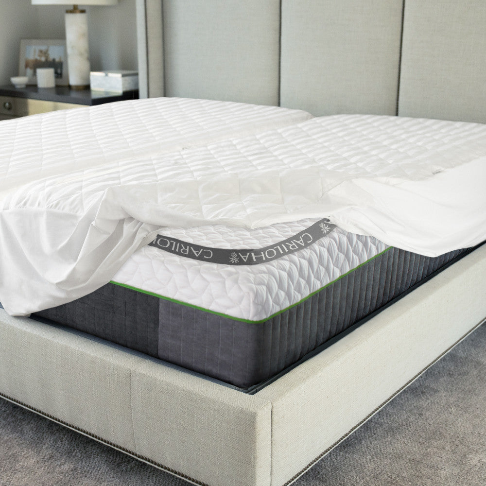 corner of mattress protector folded up over the corner of mattress~Twin XL