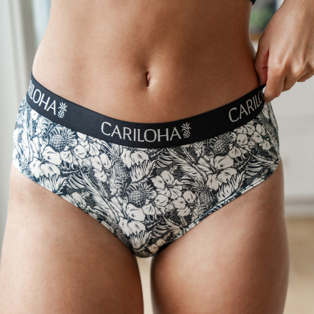 front view of Soft Black Pineapple Floral Print briefs