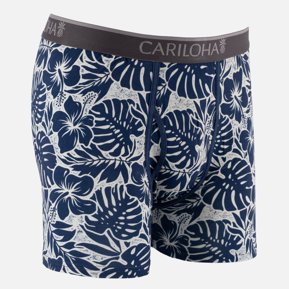 front view of Navy Hibiscus boxer briefs