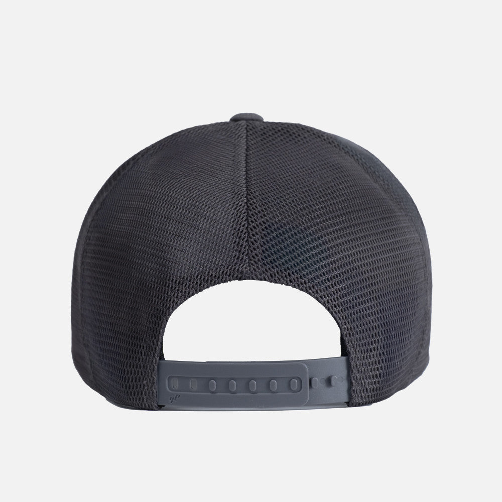 Charcoal hat back view featuring the snap back