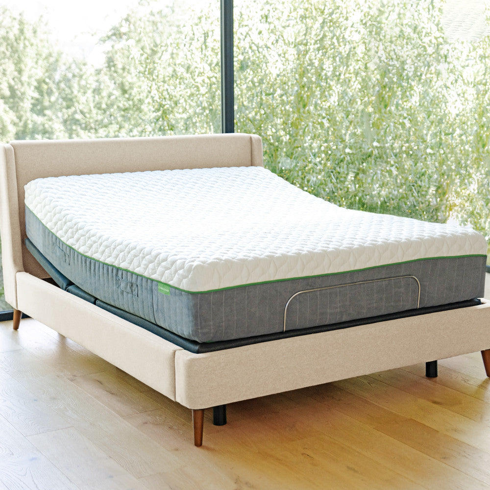 natural bed frame with mattress on it~Natural