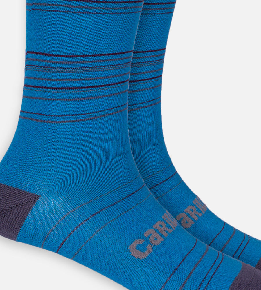 close-up on royal blue stripe trouser socks