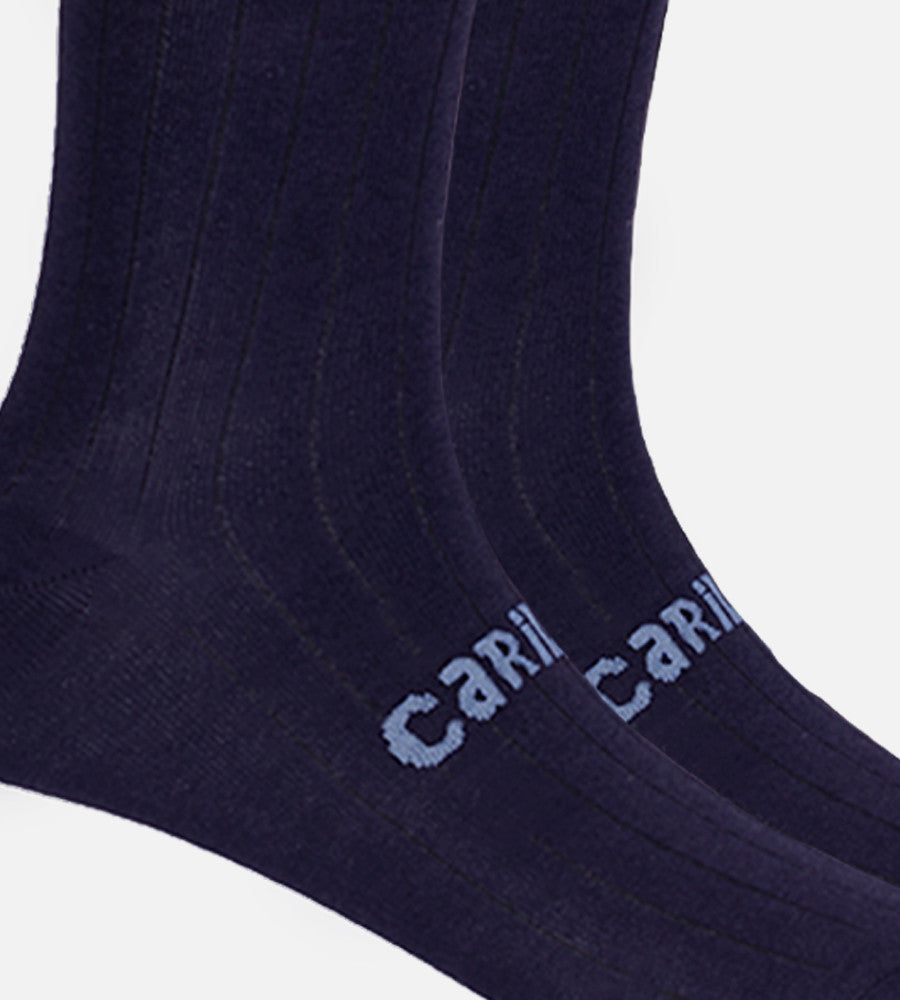 close-up on navy trouser socks