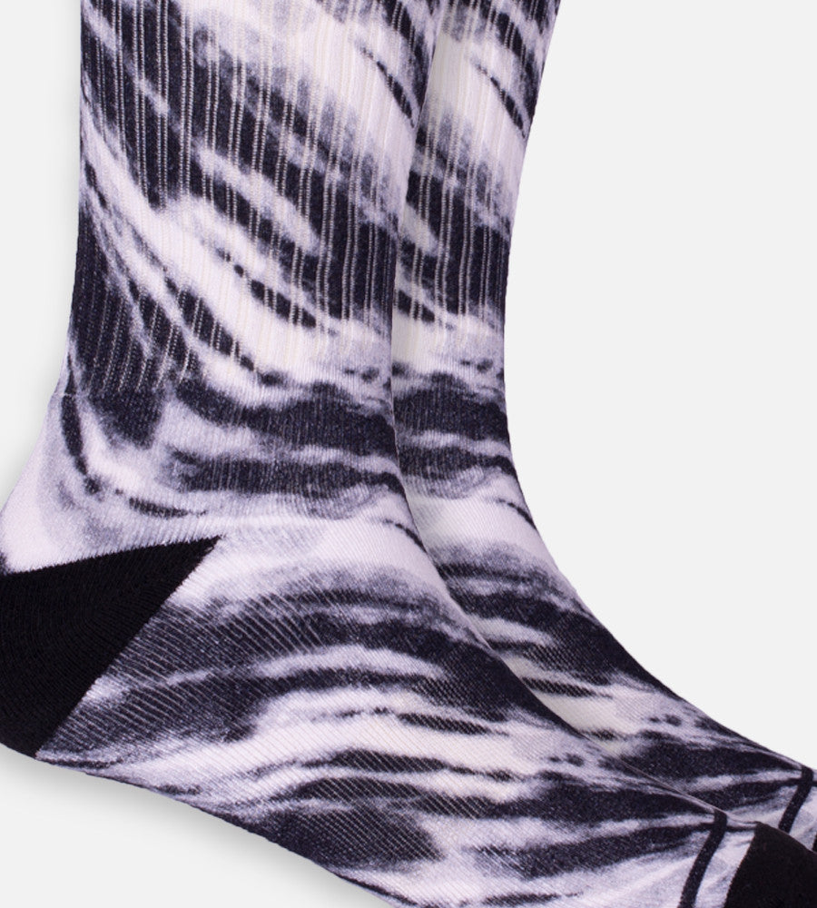close-up on Black Tie Dye crew socks