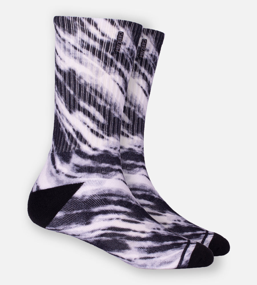 Bamboo Printed Crew Socks - Black Tie Dye — S