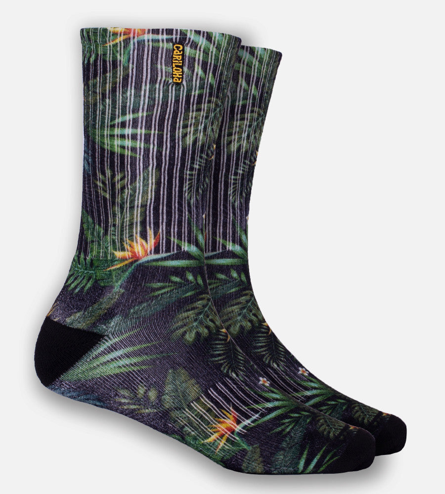 Olive Tropical Foliage crew sock~Olive Tropical Foliage