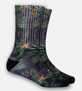 Bamboo Printed Crew Socks - Olive Tropical Foliage — S