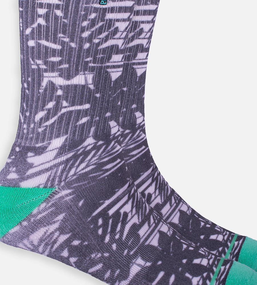 close-up on Gray Striped Foliage crew sock~Gray Striped Foliage