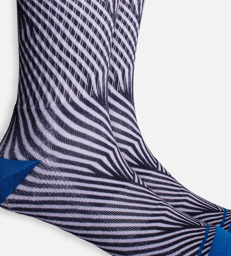 close-up on Black Geometric crew sock~Black Geometric