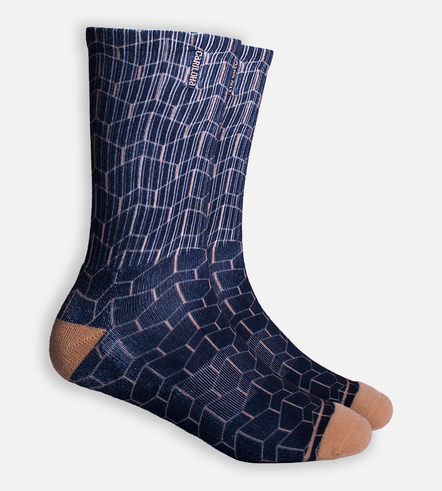 Bamboo Printed Crew Socks - Gold Geometric — S