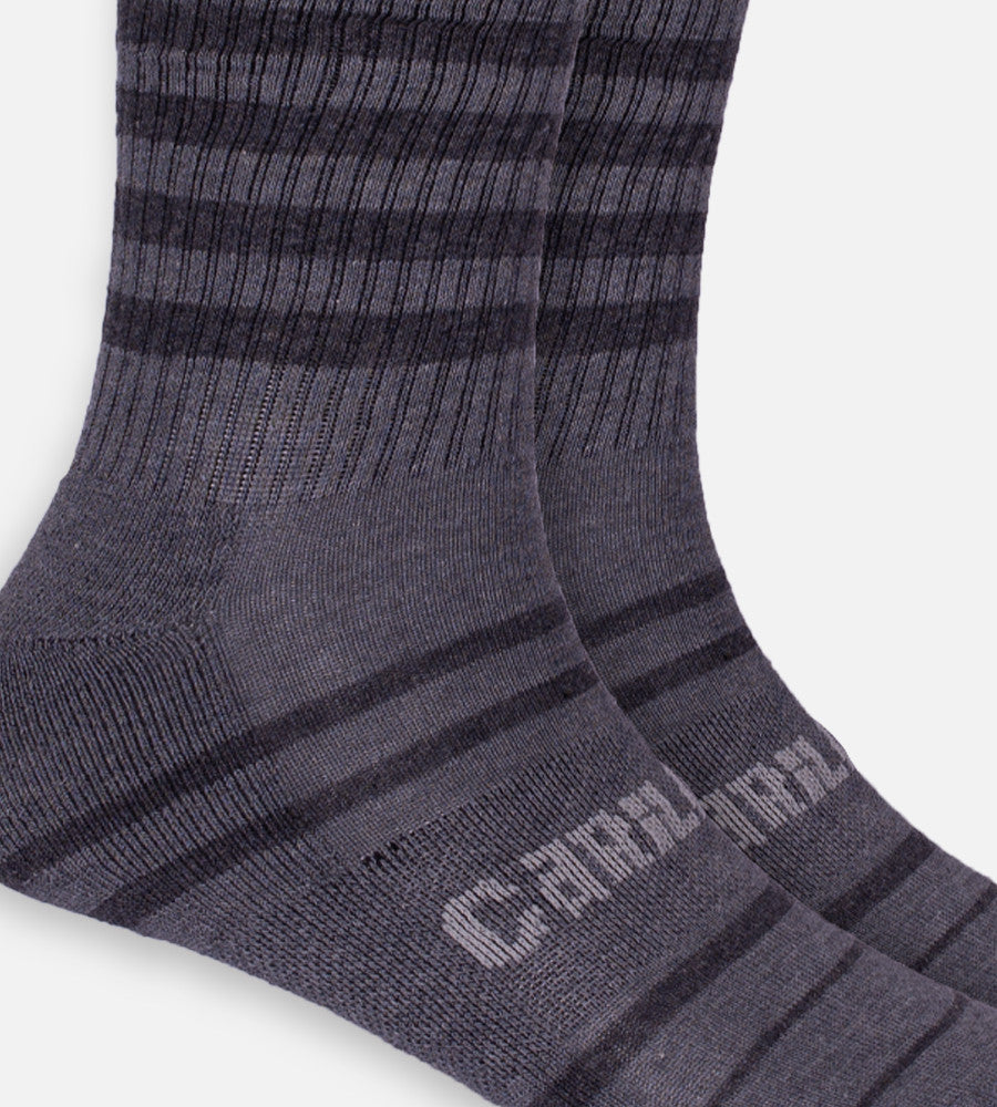 close-up on Light Heather Gray Stripes crew socks