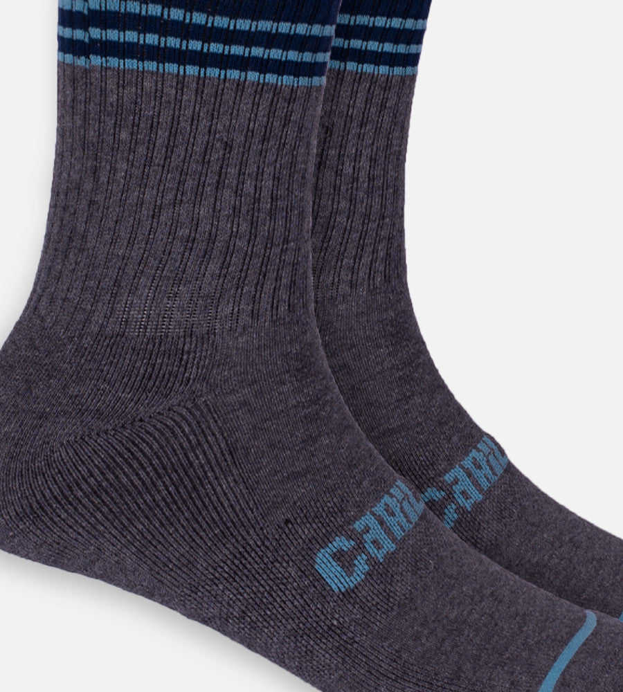close-up on Heather Carbon Block Stripe crew sock