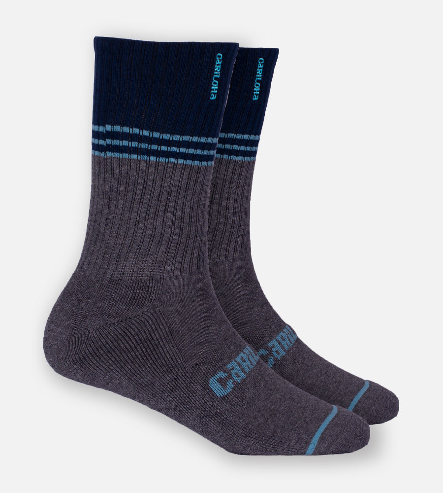 Bamboo Crew Socks - Heather Carbon Block Stripe — S