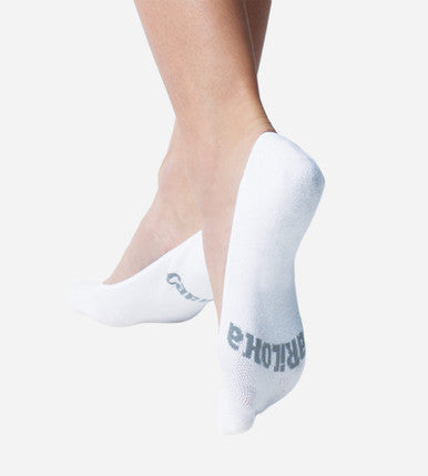 back view of models feel wearing white no show socks~White