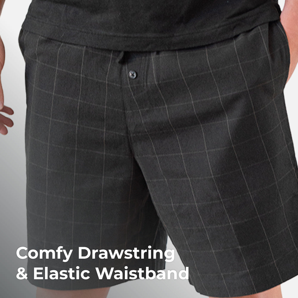 comfy drawstring and elastic waistband~Plaid Black