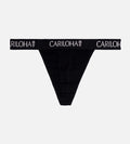 flat front view of black thong