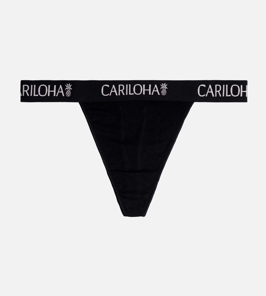 flat front view of black thong