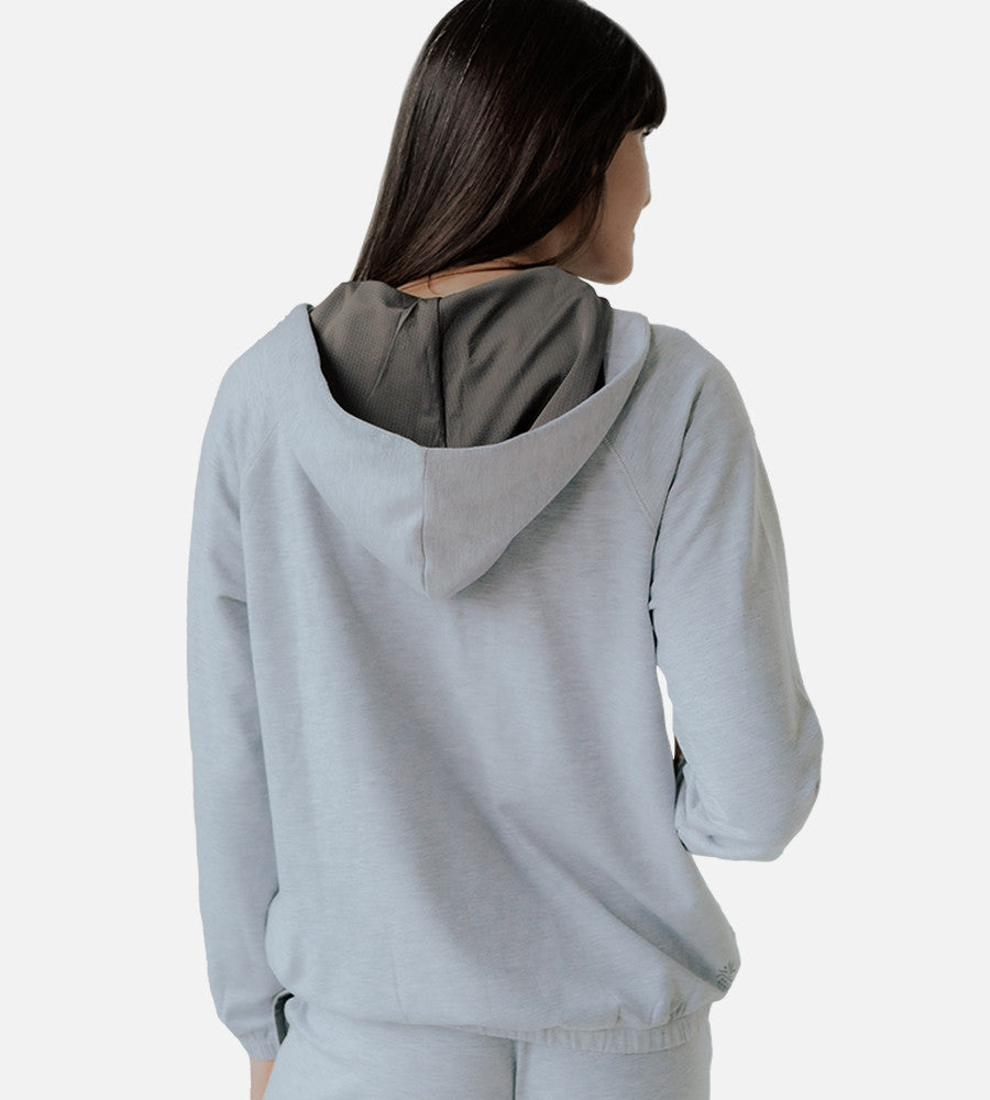 back view of model wearing gray jacket~Light Heather Gray