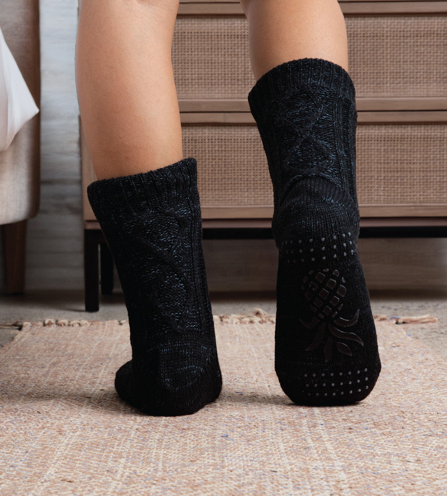 midnight heather softy socks on models feet~Midnight Heather