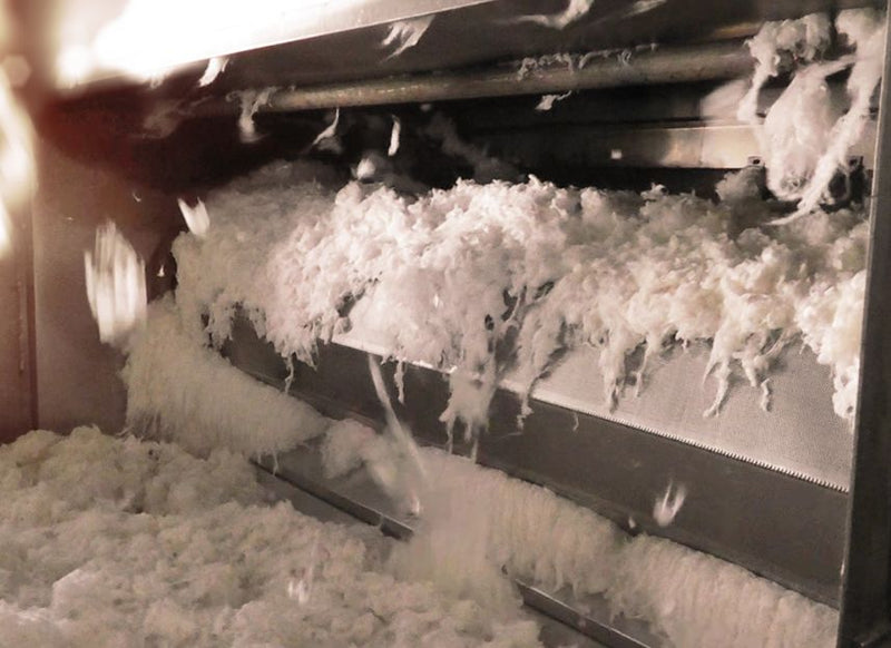 image of fluffy bamboo being milled in an industrial machine