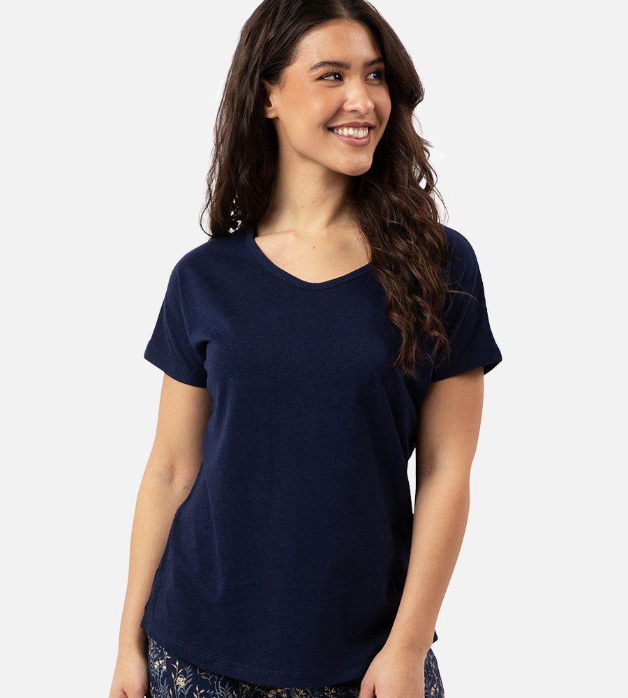 front view of model wearing midnight navy dolman