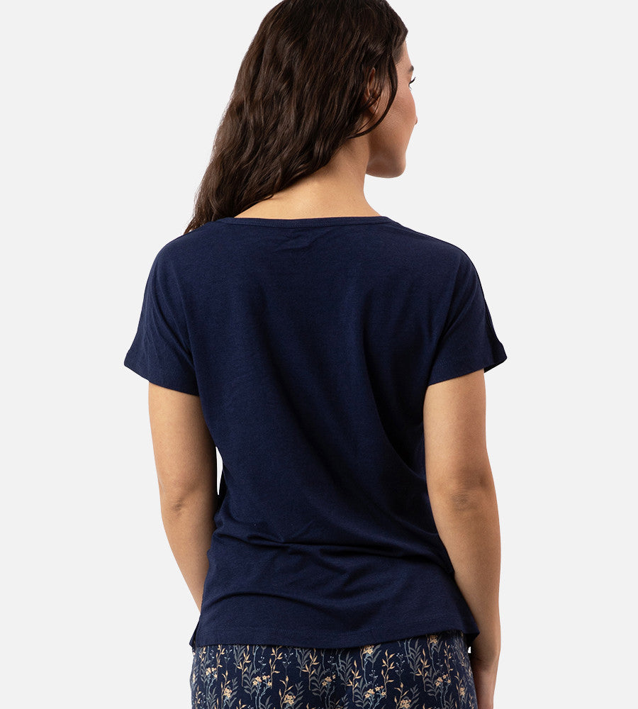 back view of model wearing midnight navy dolman