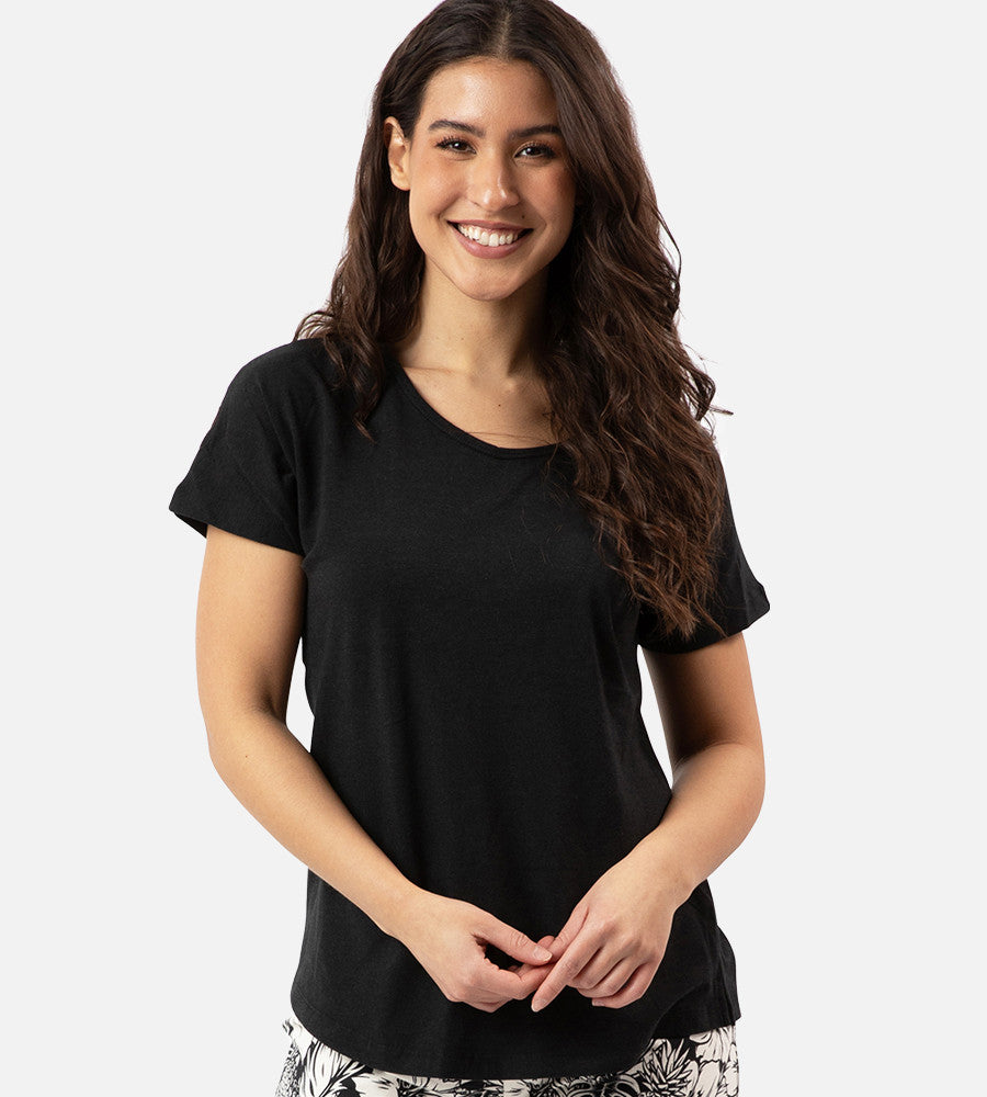 front view of model wearing soft black dolman