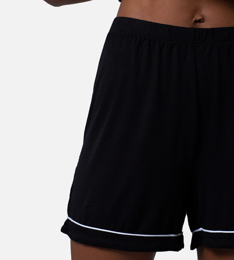 close-up on shorts of black sleep set