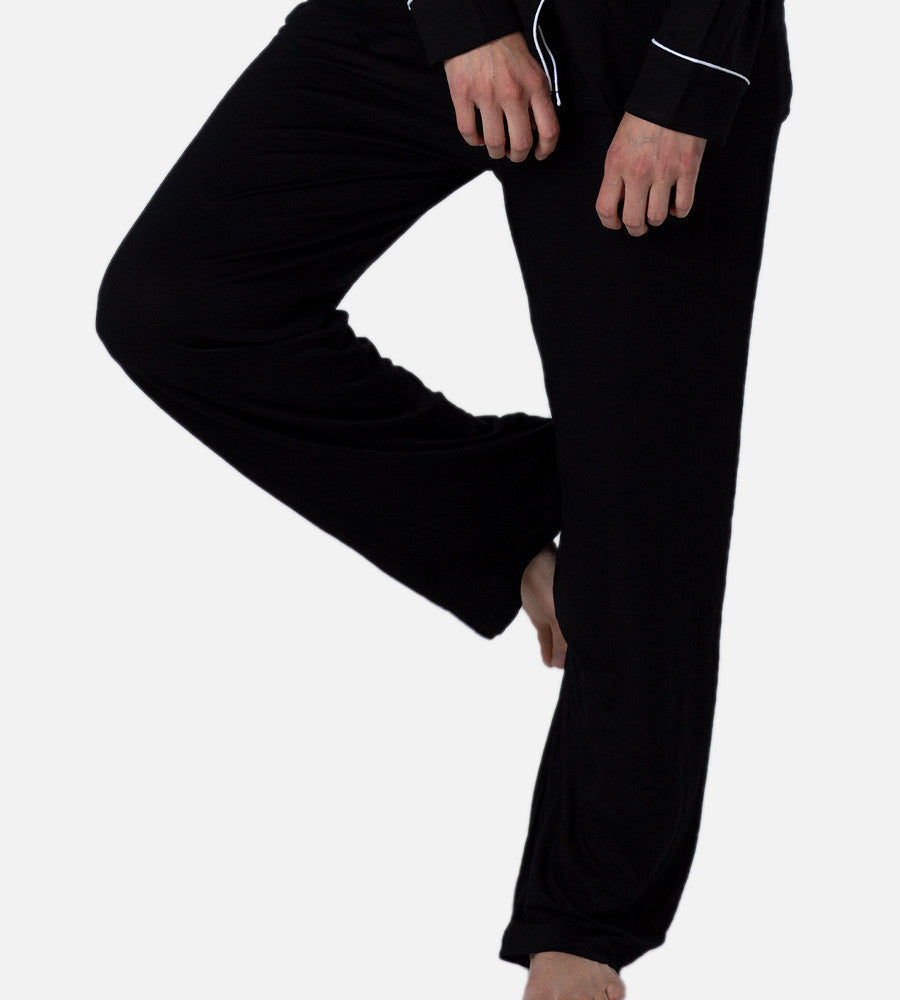 close-up on black pants