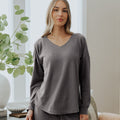 front view of model wearing Charcoal long sleeve