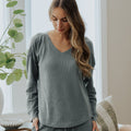 front view of model wearing jade long sleeve