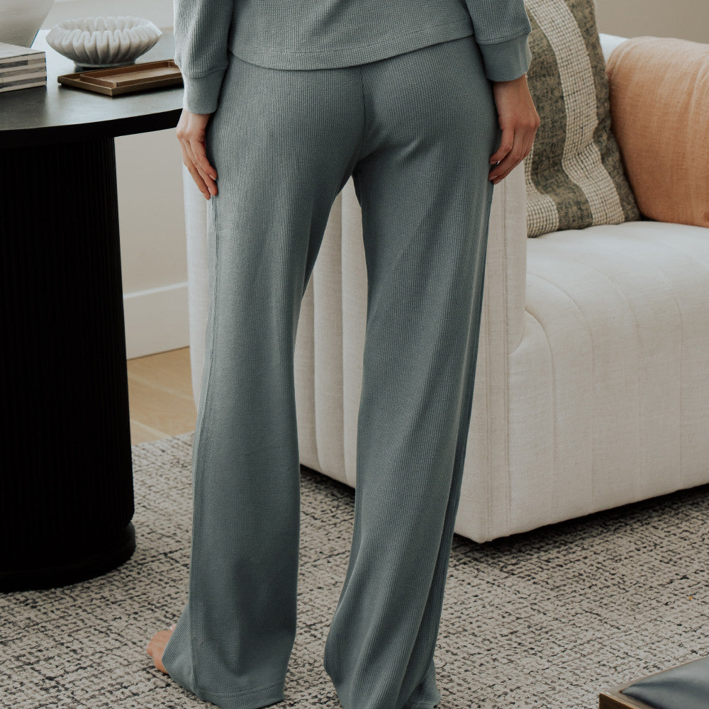 back view of model wearing jade  pants