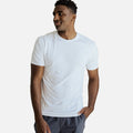 front view of model wearing white crew tee