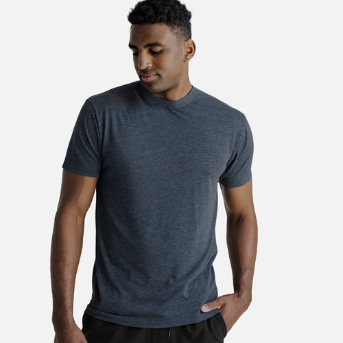 front view of model wearing midnight tide crew tee