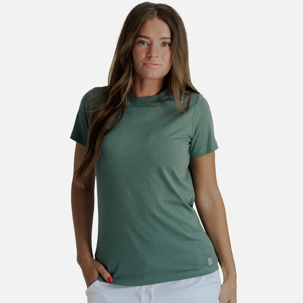 front view of model wearing aloha green crew tee
