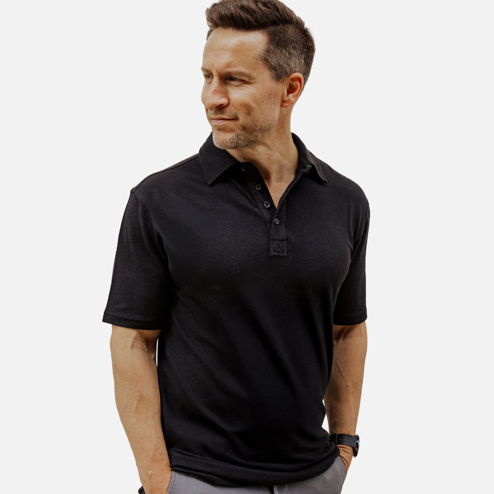 side view of front view of Jacquard Polo~Black