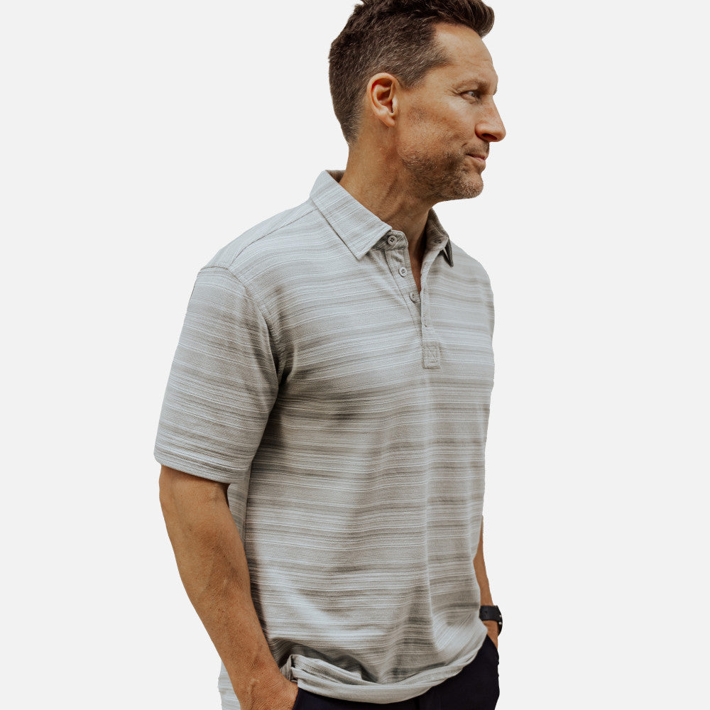 side view of front view of Jacquard Polo~Coastal Gray