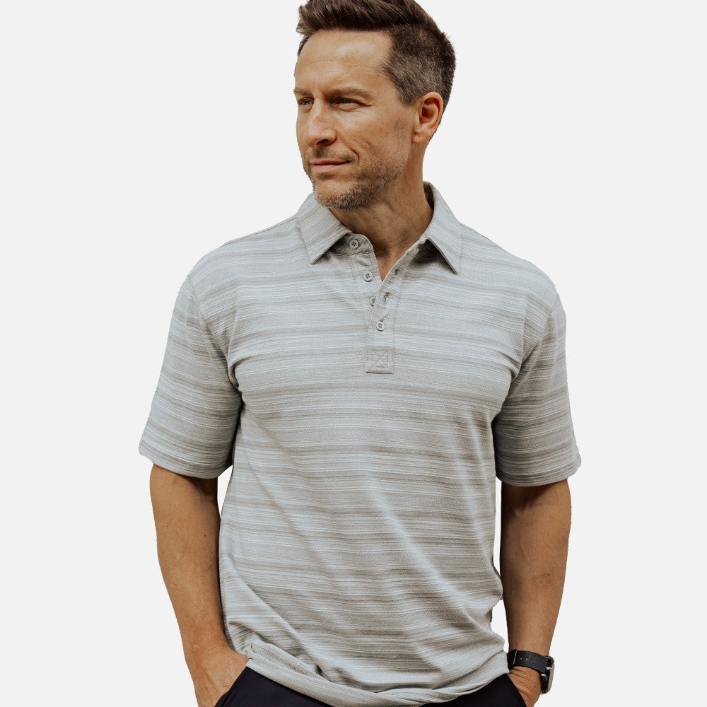 front view of Jacquard Polo~Coastal Gray