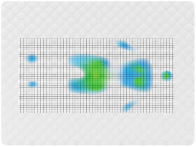 Pressure map — Cariloha Resort Mattress, mostly blue and green